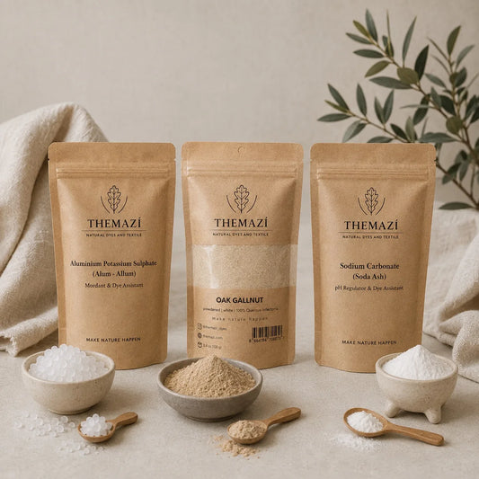 THEMAZÍ cellulose mordant kit with Oak Gall Powder, Alum and Sodium Carbonate