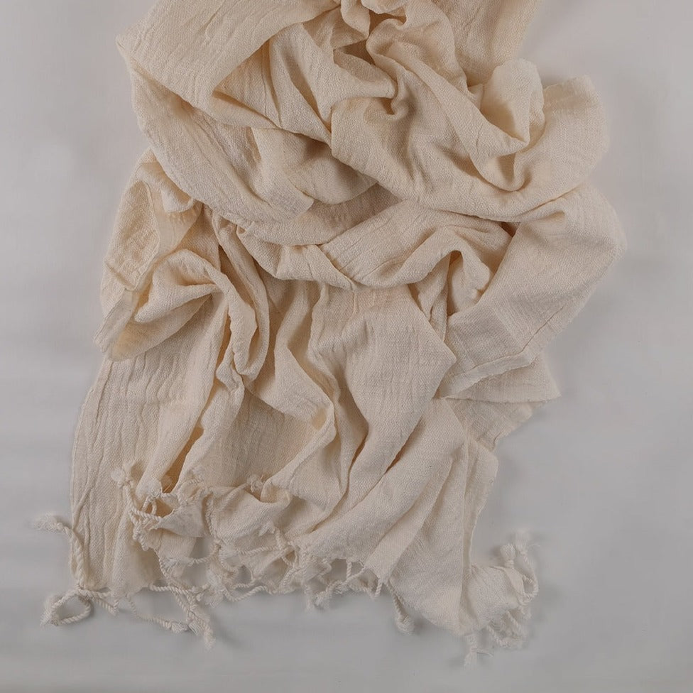 A stylish display of the 100% cotton crinkle shawl against a clean white backdrop.