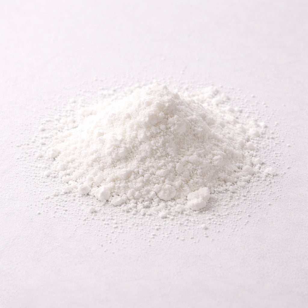 Close-up of cream of tartar powder (potassium bitartrate) used as an assistant with alum for wool and silk mordanting
