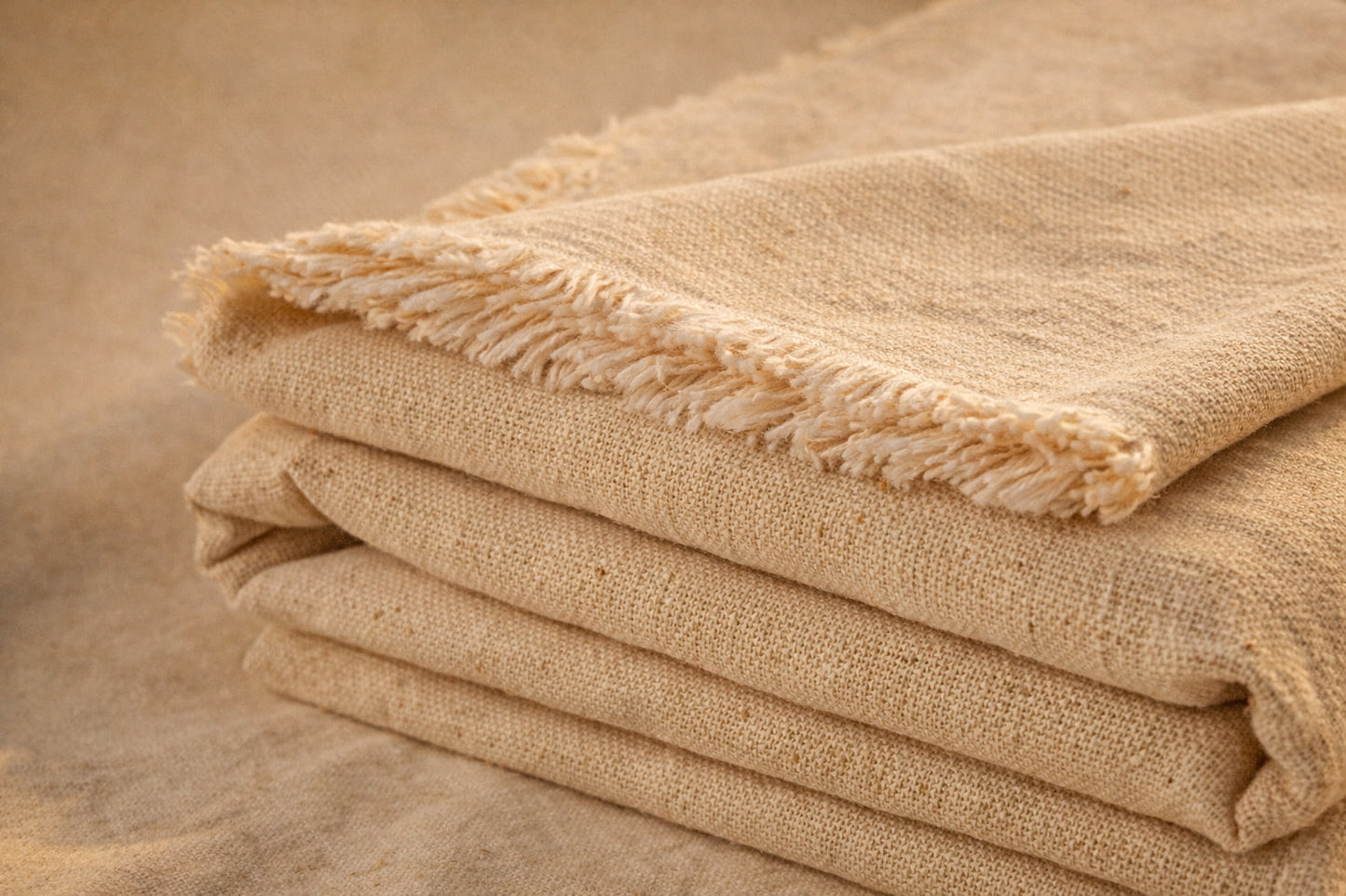 Folded undyed cotton-linen fabric with natural texture, 220 cm wide—dye-ready for natural dyeing and sewing