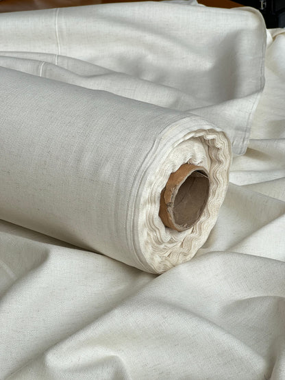 Undyed cotton linen fabric (65% cotton, 35% linen) on a roll, 150 cm (59 in) wide, sold by the yard — natural woven cloth