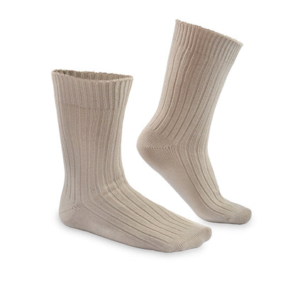 Flat view of undyed cotton socks suitable for natural dye testing